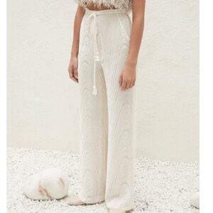 Nanushka belted cream wide leg pants